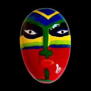 Vintage Painted Plastic Mask Brooch